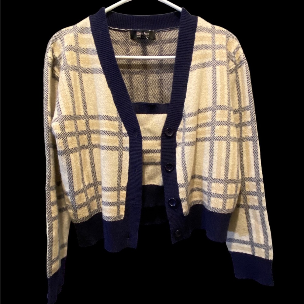 Plaid Cardigan with Crop Top Set